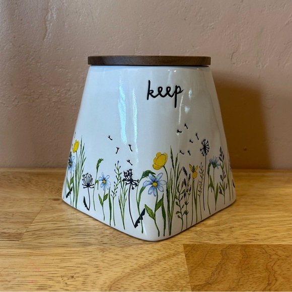 Rae Dunn Wildflower Ceramic “keep” Kitchen Canister With Wooden Lid - Picture 2 of 10